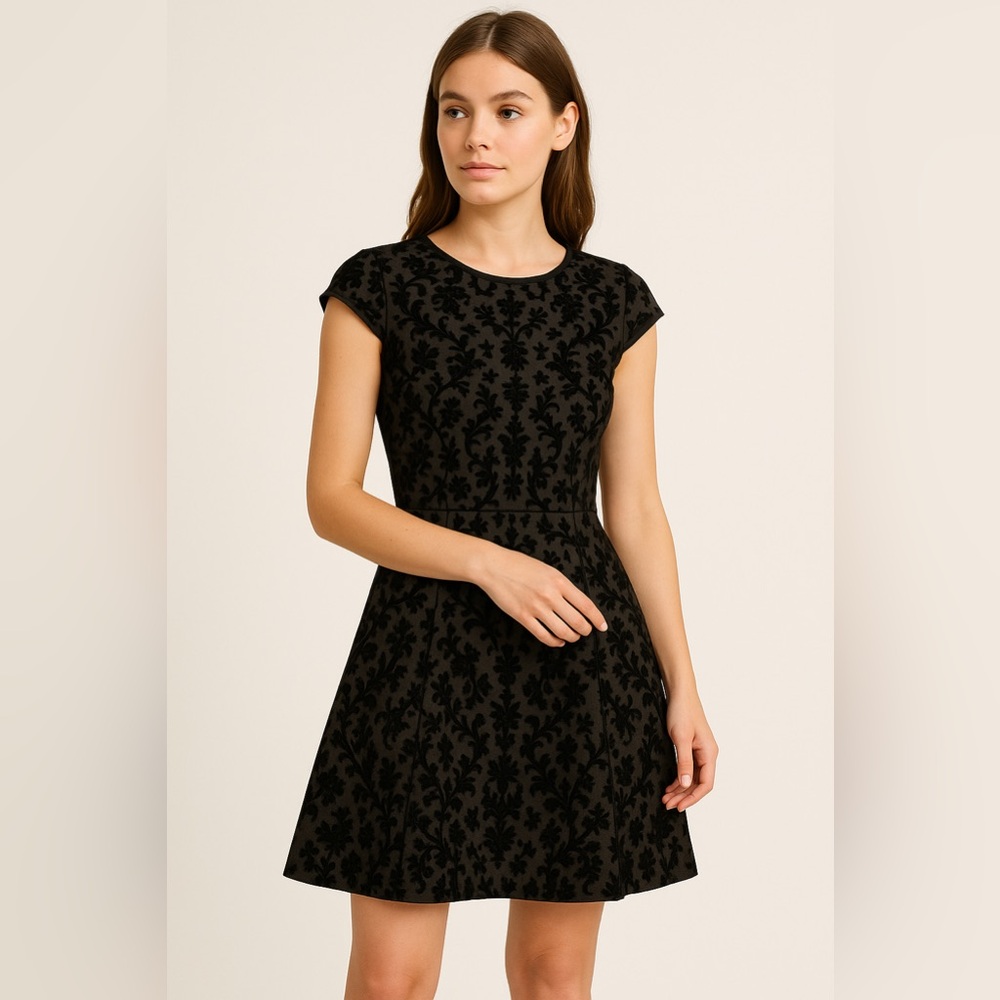 Juicy Couture Black Velvet Floral Jacquard Dress, size M